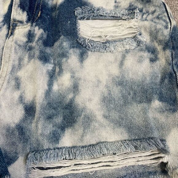 BP. Denim Jean Shorts Women's 27 Blue Tie Dye Bleached Frayed Cotton High Rise - Picture 2 of 6